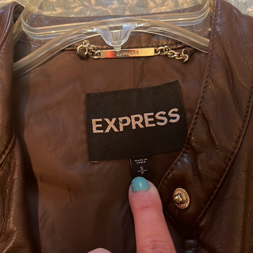 Express Brown Leather Fitted Jacket - image 4